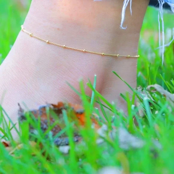 💛GORGEOUS ROUNDED BEADS ANKLET ESSENTIAL CHAIN SOLID GOLD BRACELET, ELDM22337 - Picture 3 of 13
